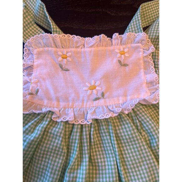 Bett Trell Johnston Baby Dress Set 9-12 Mo Green Gingham & Embroidered Daisies - Picture 2 of 5